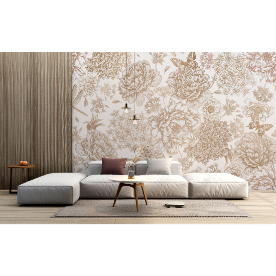 Panoramic Wallpaper - Wall Mural - Dragonfly Flowers