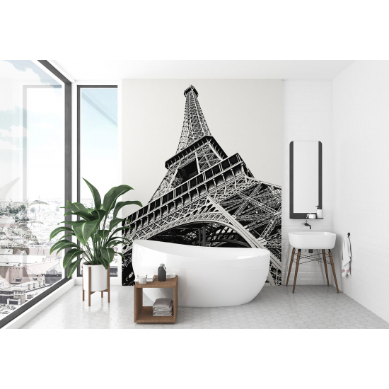 Panoramic Wallpaper - Wall Mural - Eiffel Tower Black and White