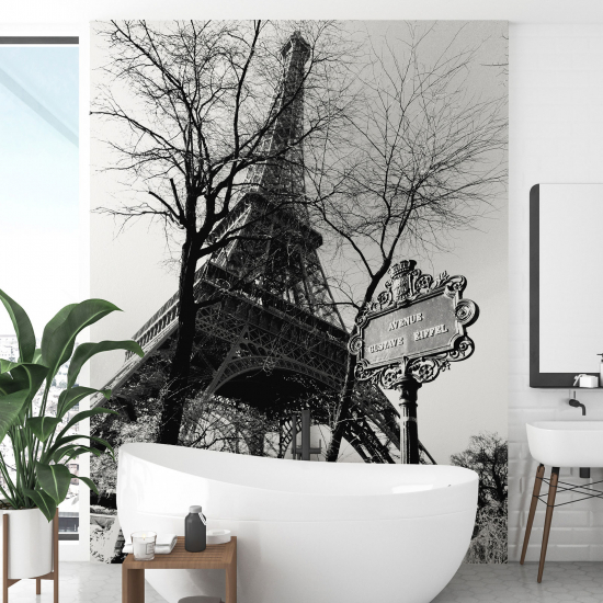 Panoramic Wallpaper - Wall Mural - Eiffel Tower Black and White