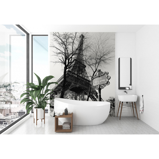 Panoramic Wallpaper - Wall Mural - Eiffel Tower Black and White