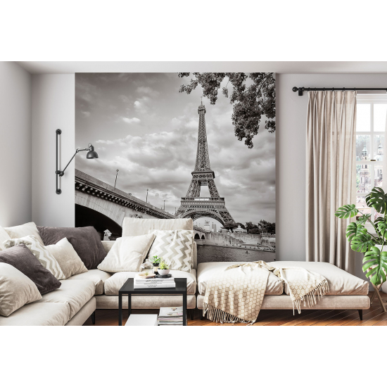 Panoramic Wallpaper - Wall Mural - Eiffel Tower Black and White