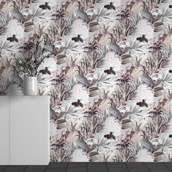 Panoramic Wallpaper - Wall Mural - Flower Bird Pattern