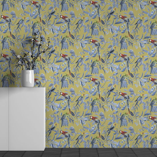 Panoramic Wallpaper - Wall Mural - Flower Bird Pattern