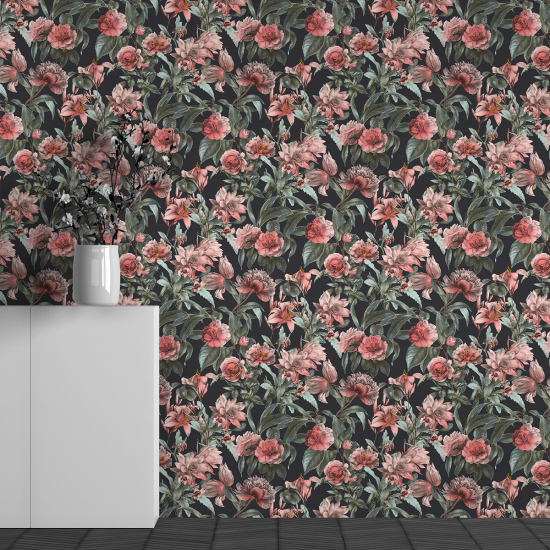 Panoramic Wallpaper - Wall Mural - Flower Pattern