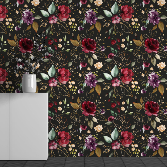 Panoramic Wallpaper - Wall Mural - Flower Pattern