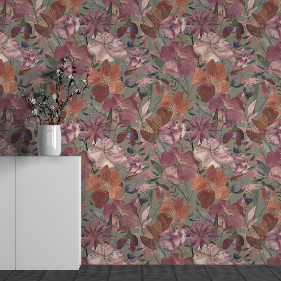 Panoramic Wallpaper - Wall Mural - Flower Pattern