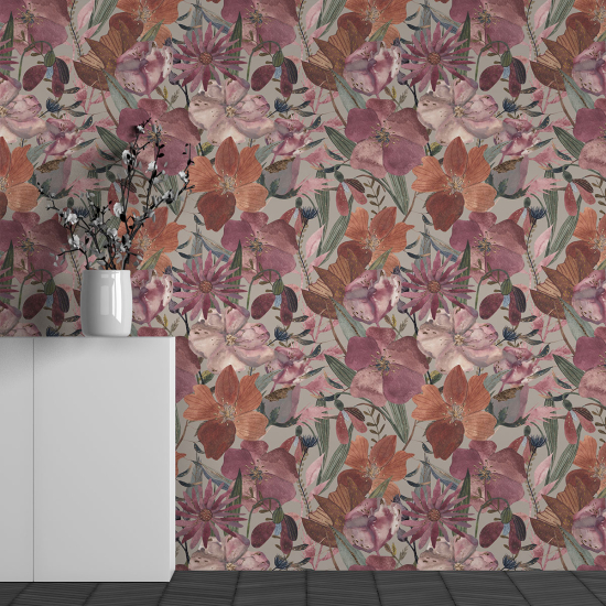 Panoramic Wallpaper - Wall Mural - Flower Pattern