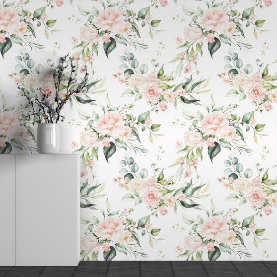 Panoramic Wallpaper - Wall Mural - Flower Pattern