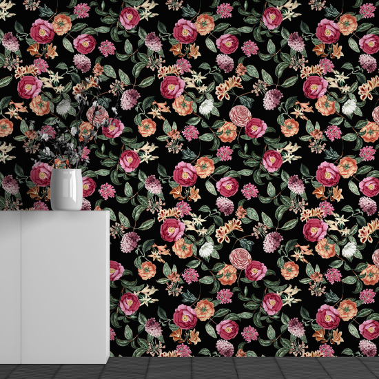 Panoramic Wallpaper - Wall Mural - Flower Pattern