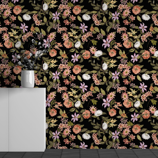 Panoramic Wallpaper - Wall Mural - Flower Pattern