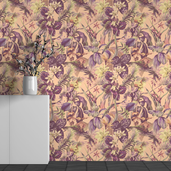 Panoramic Wallpaper - Wall Mural - Flower Pattern