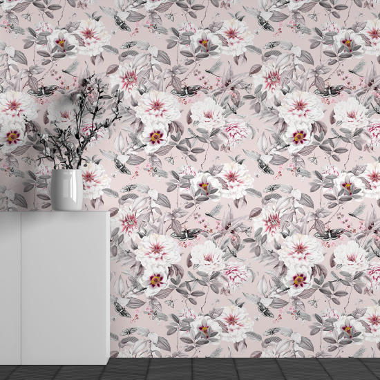 Panoramic Wallpaper - Wall Mural - Flower Pattern