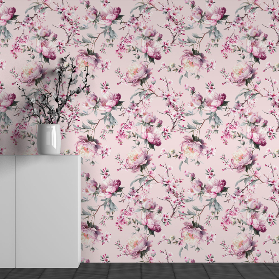 Panoramic Wallpaper - Wall Mural - Flower Pattern