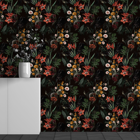 Panoramic Wallpaper - Wall Mural - Flower Pattern