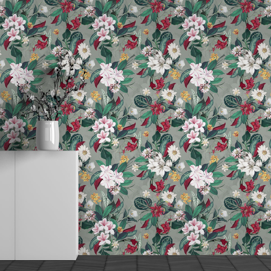 Panoramic Wallpaper - Wall Mural - Flower Pattern