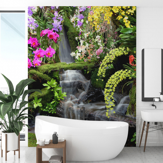 Panoramic Wallpaper - Wall Mural - Flower Waterfall