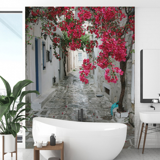 Panoramic Wallpaper - Wall Mural - Flowered Alley