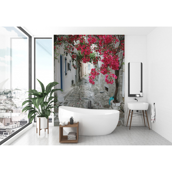 Panoramic Wallpaper - Wall Mural - Flowered Alley