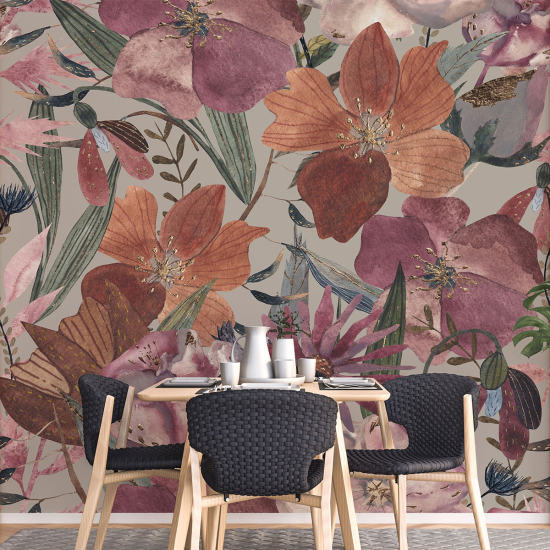 Panoramic Wallpaper - Wall Mural - Flowers