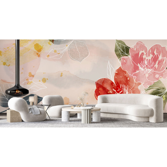 Panoramic Wallpaper - Wall Mural - Flowers