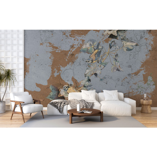 Panoramic Wallpaper - Wall Mural - Flowers Birds