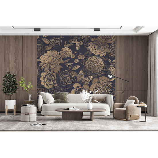 Panoramic Wallpaper - Wall Mural - Flowers Butterflies