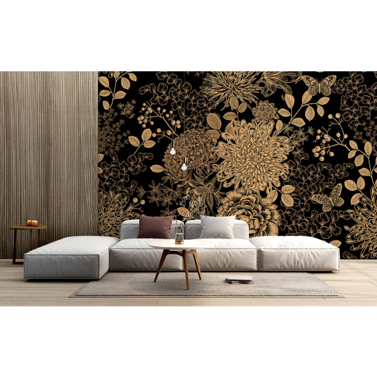 Panoramic Wallpaper - Wall Mural - Flowers Butterflies