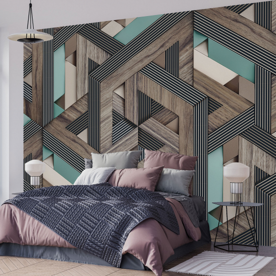 Panoramic Wallpaper - Wall Mural - Geometric Wood