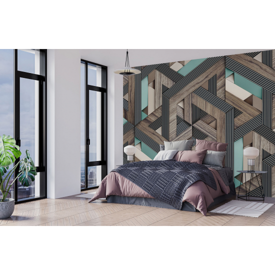 Panoramic Wallpaper - Wall Mural - Geometric Wood