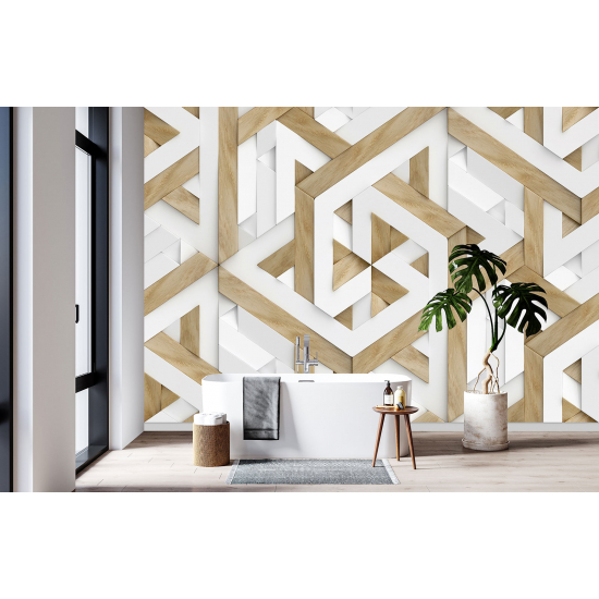 Panoramic Wallpaper - Wall Mural - Geometric Wood