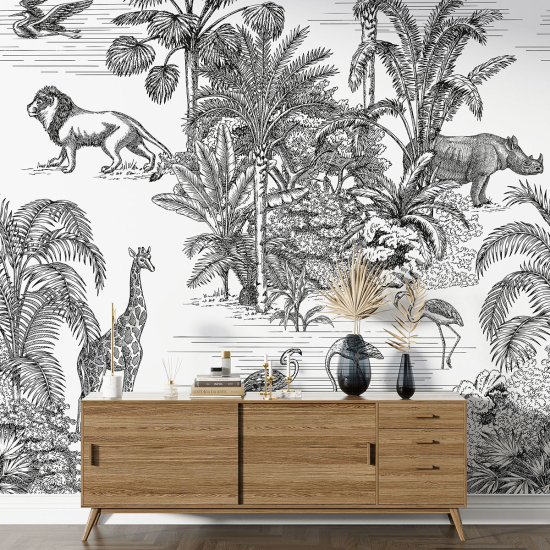 Panoramic Wallpaper - Wall Mural - Jungle Animals