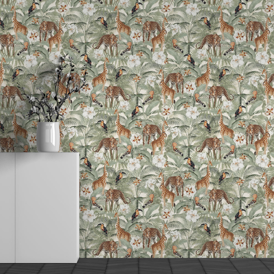 Panoramic Wallpaper - Wall Mural - Jungle animals pattern