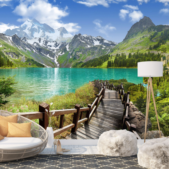 Panoramic Wallpaper - Wall Mural - Lake Mountains