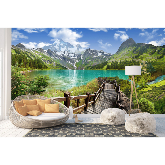 Panoramic Wallpaper - Wall Mural - Lake Mountains