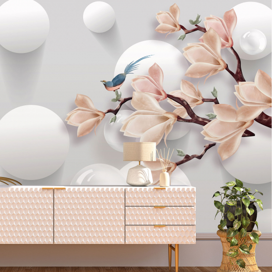 Panoramic Wallpaper - Wall Mural - Magnolias 3D Effect