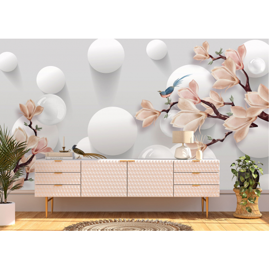 Panoramic Wallpaper - Wall Mural - Magnolias 3D Effect