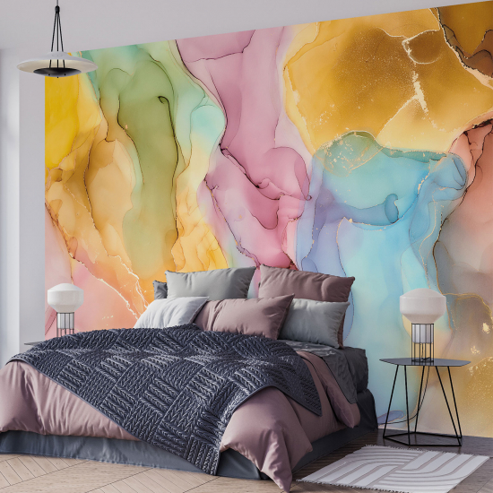 Panoramic Wallpaper - Wall Mural - Marbled Effect Colors