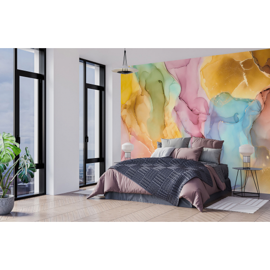 Panoramic Wallpaper - Wall Mural - Marbled Effect Colors