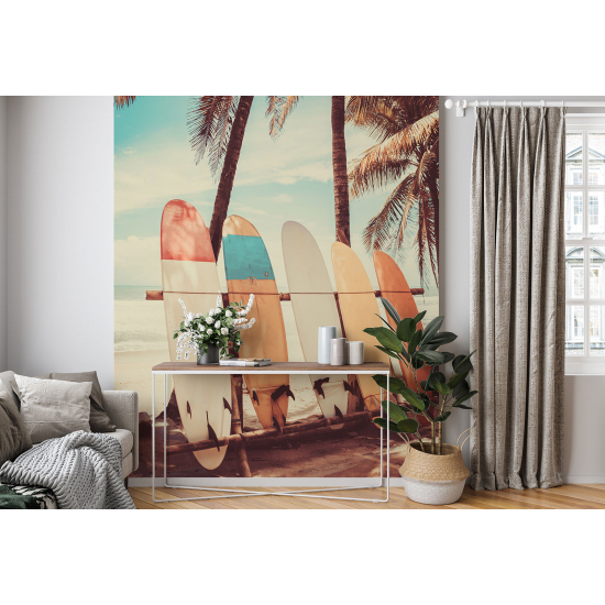 Panoramic Wallpaper - Wall Mural - Palm Trees Surfboards