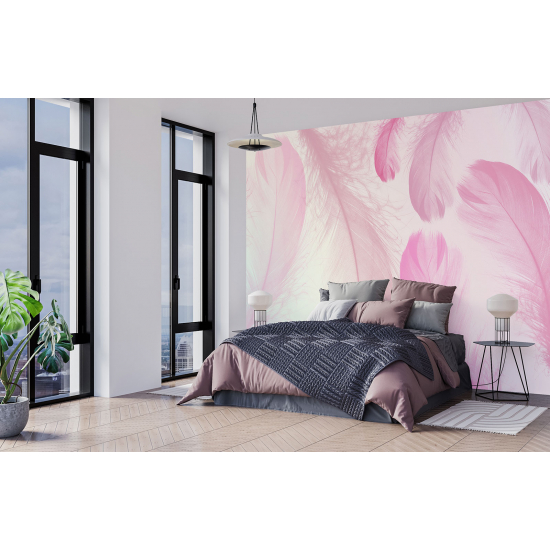 Panoramic Wallpaper - Wall Mural - Pink Feathers