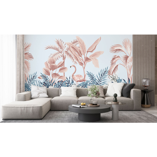 Panoramic Wallpaper - Wall Mural - Pink flamingo