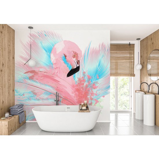 Panoramic Wallpaper - Wall Mural - Pink flamingo