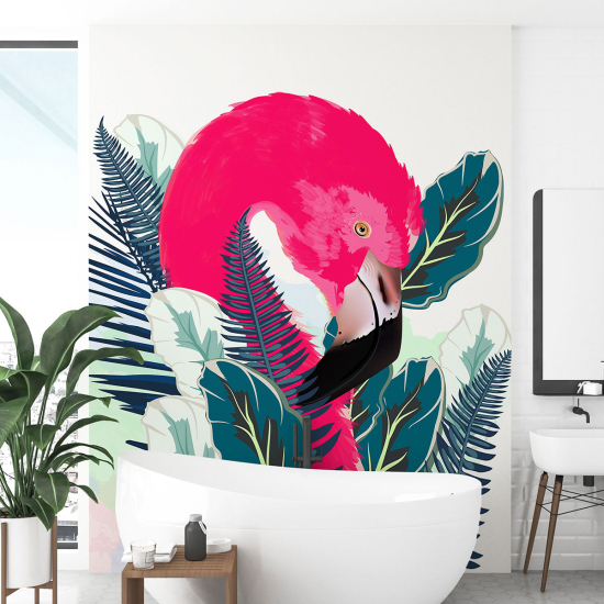 Panoramic Wallpaper - Wall Mural - Pink flamingo