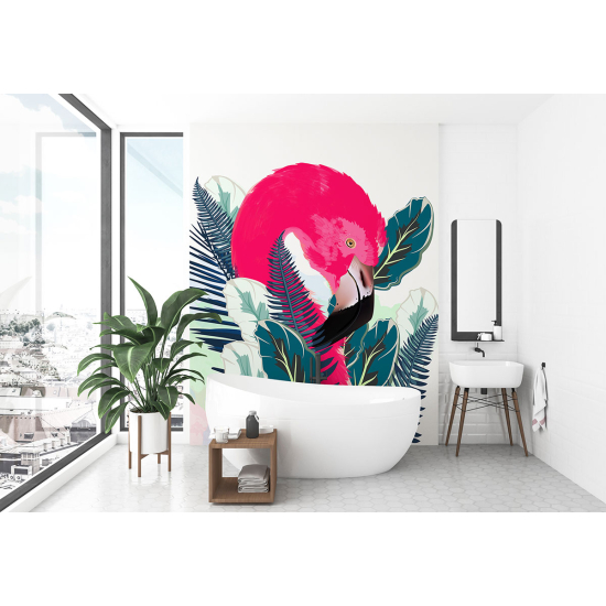 Panoramic Wallpaper - Wall Mural - Pink flamingo