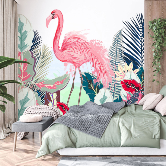 Panoramic Wallpaper - Wall Mural - Pink flamingo