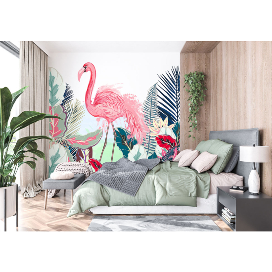 Panoramic Wallpaper - Wall Mural - Pink flamingo