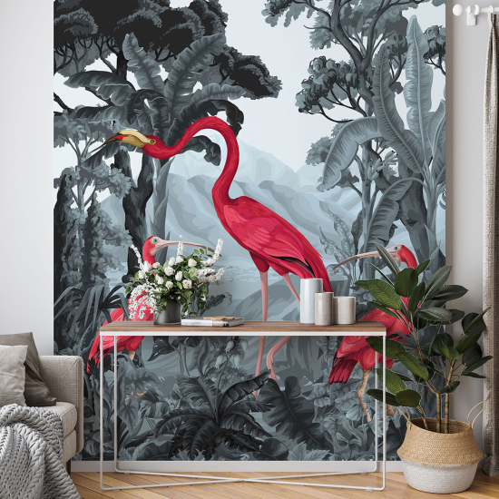 Panoramic Wallpaper - Wall Mural - Pink Flamingo Birds