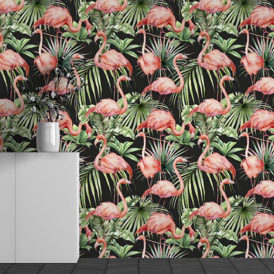 Panoramic Wallpaper - Wall Mural - Pink Flamingo Pattern