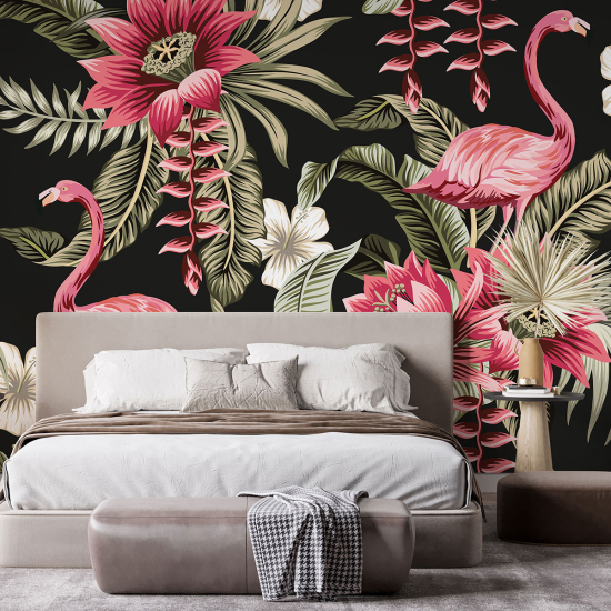 Panoramic Wallpaper - Wall Mural - Pink flamingos