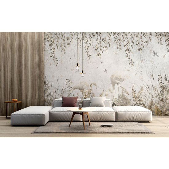 Panoramic Wallpaper - Wall Mural - Pink flamingos